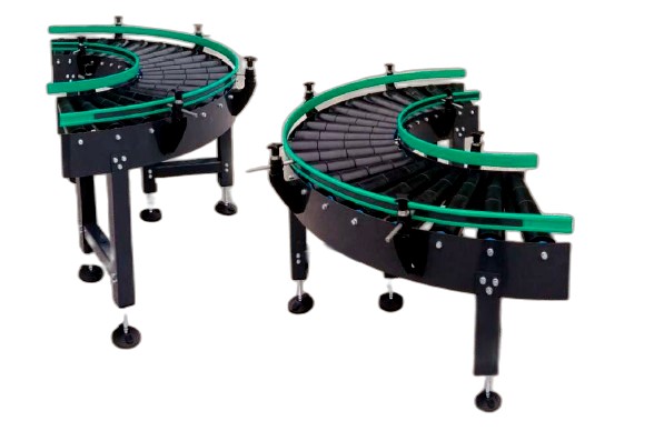 Transportador curvo de rodillos